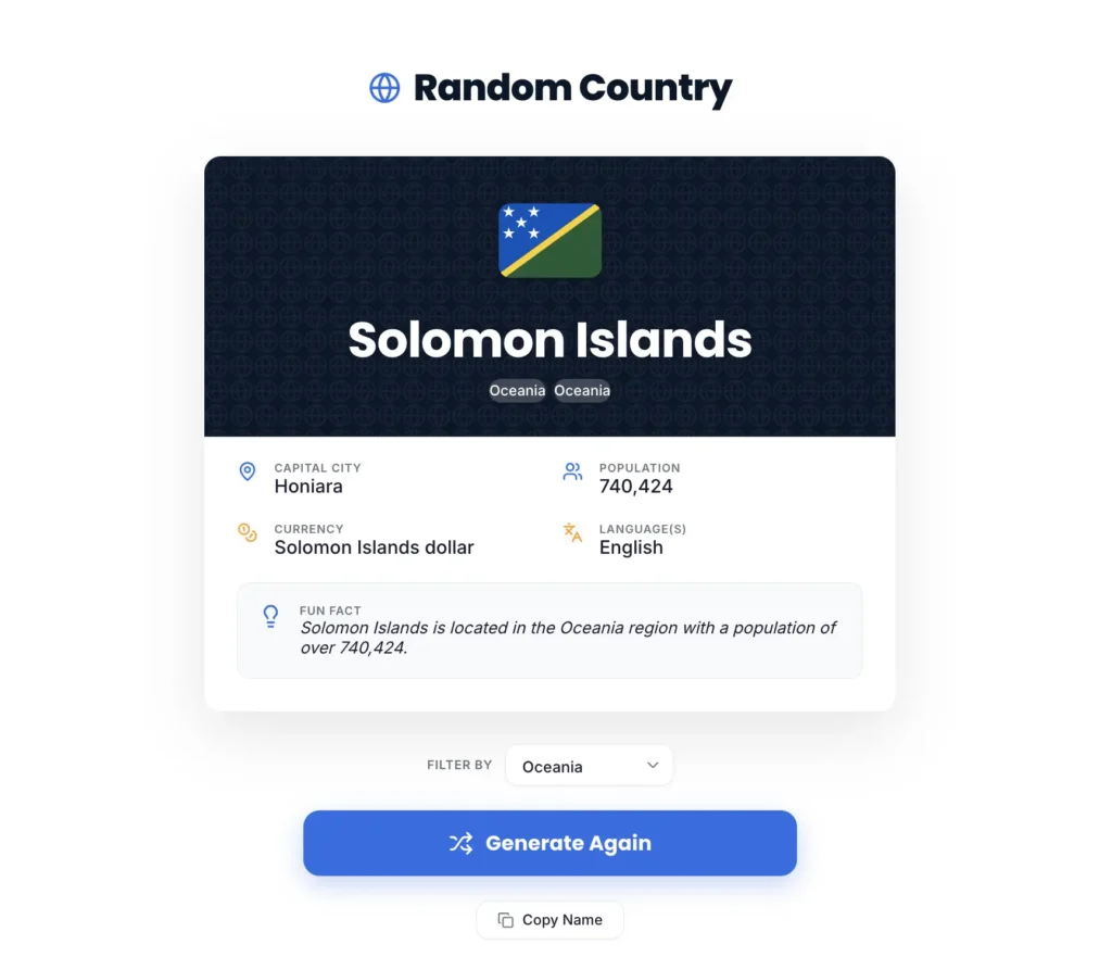 Random Oceania Country Generator