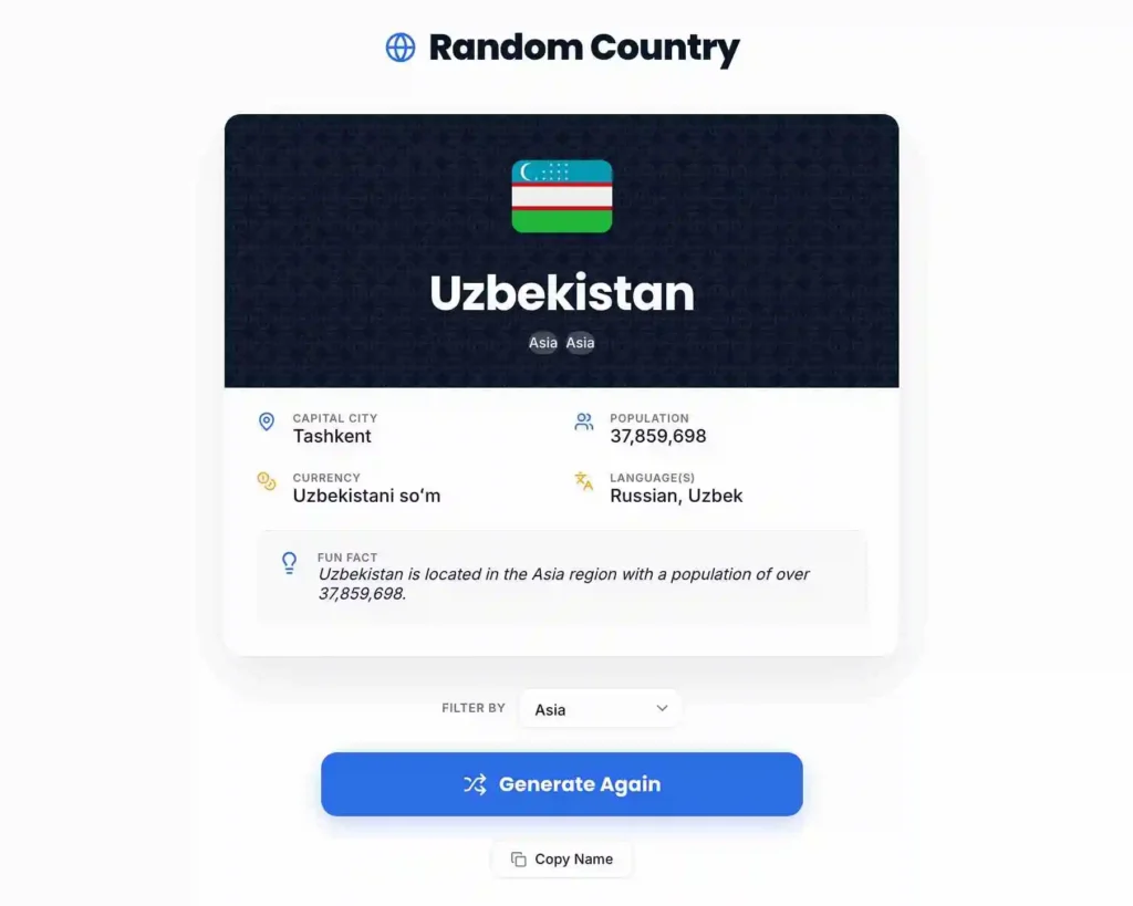 random asian country generator